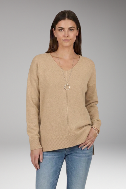 Corinna | Women’s V-Neck Textured Knit Sweater with Chevron Pattern and Long Sleeves