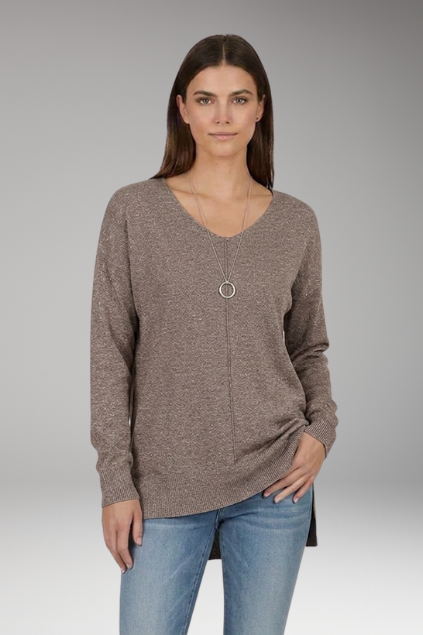 Corinna | Women’s V-Neck Textured Knit Sweater with Chevron Pattern and Long Sleeves