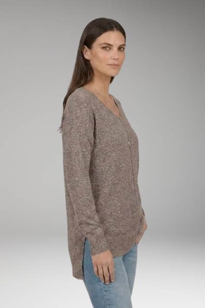 Corinna | Women’s V-Neck Textured Knit Sweater with Chevron Pattern and Long Sleeves