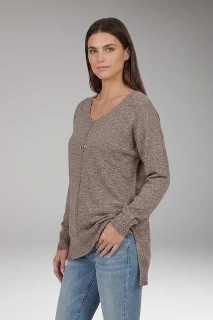Corinna | Women’s V-Neck Textured Knit Sweater with Chevron Pattern and Long Sleeves