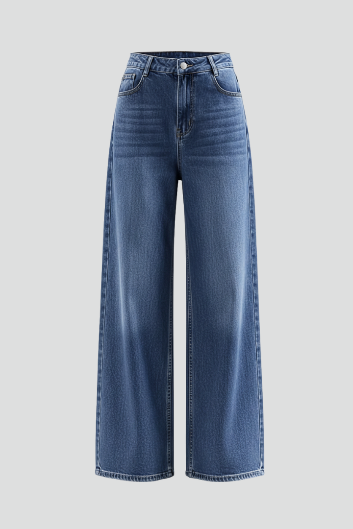 Dame Vidt benskåret Jeans med bælte Loops og Lommer