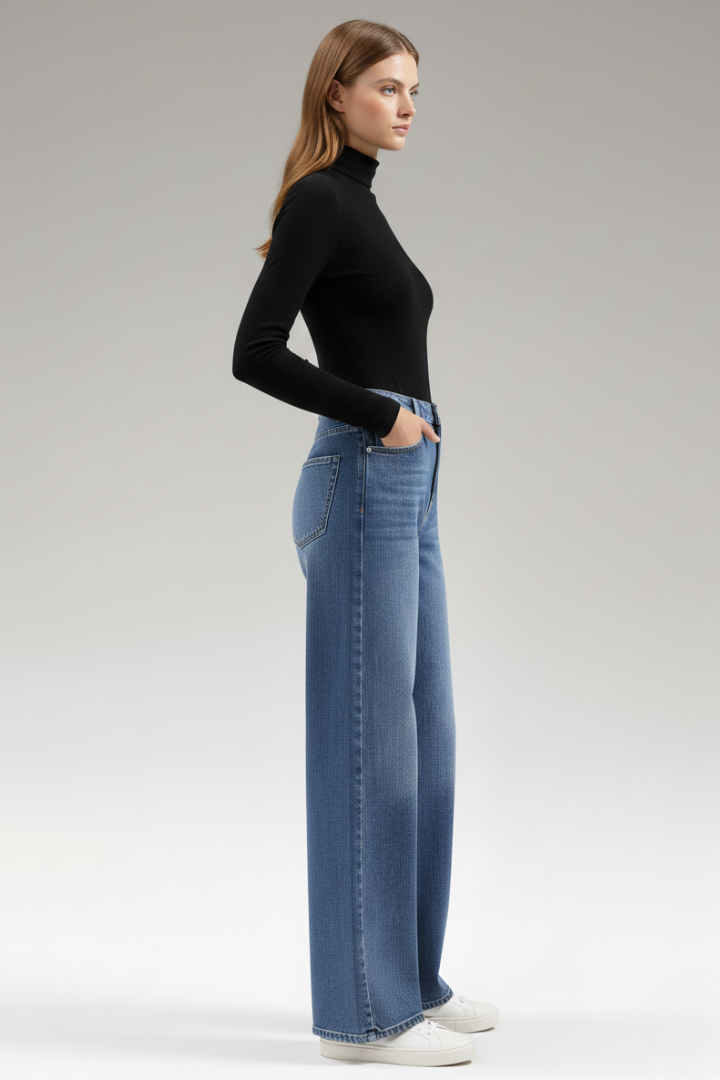 Dame Vidt benskåret Jeans med bælte Loops og Lommer