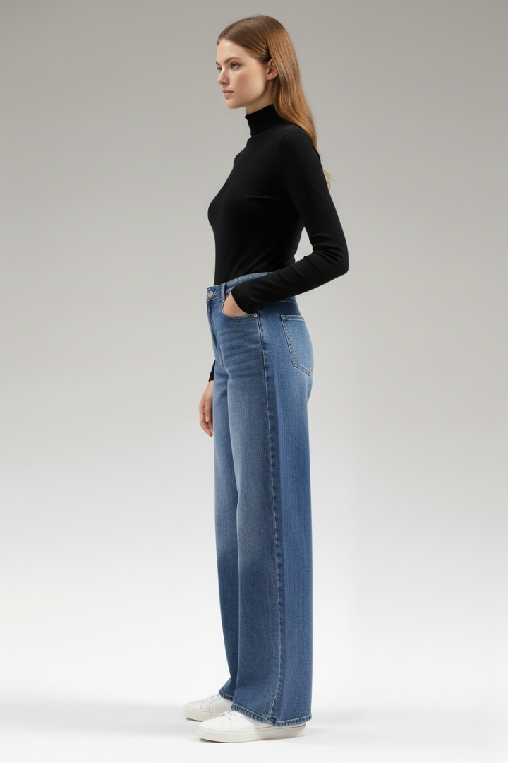 Dame Vidt benskåret Jeans med bælte Loops og Lommer