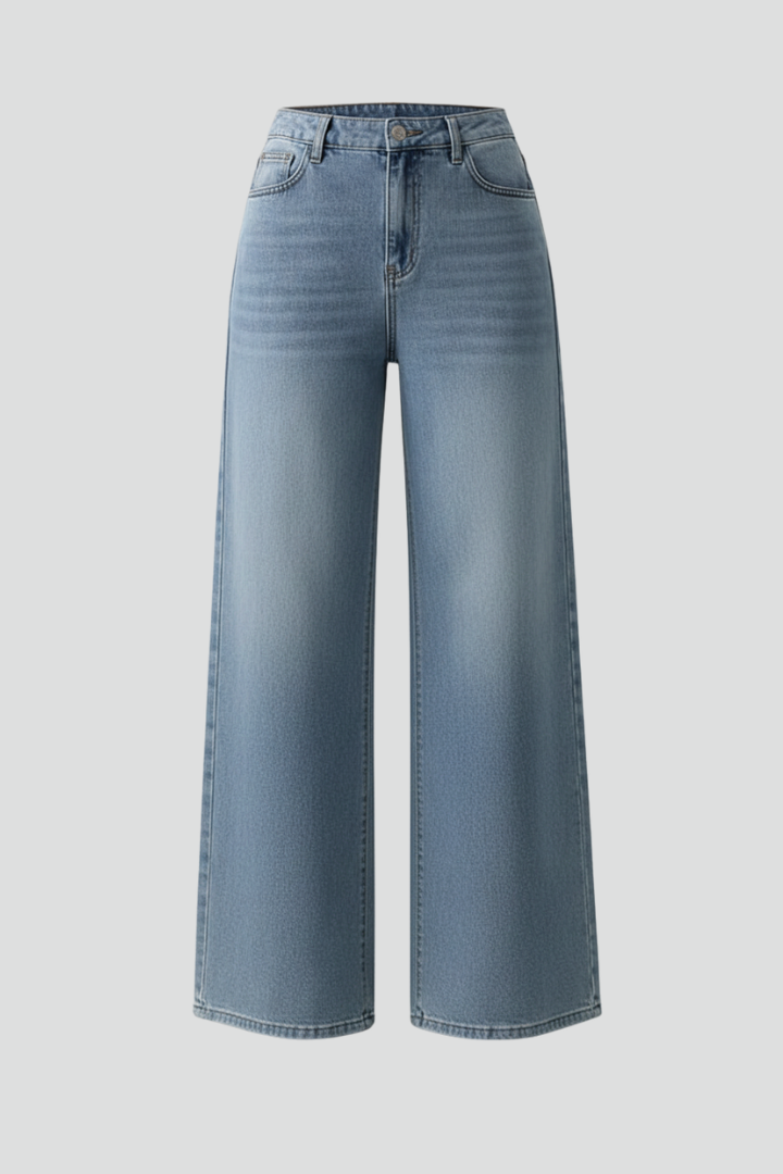 Dame Vidt benskåret Jeans med Front Lukning og Long Kant