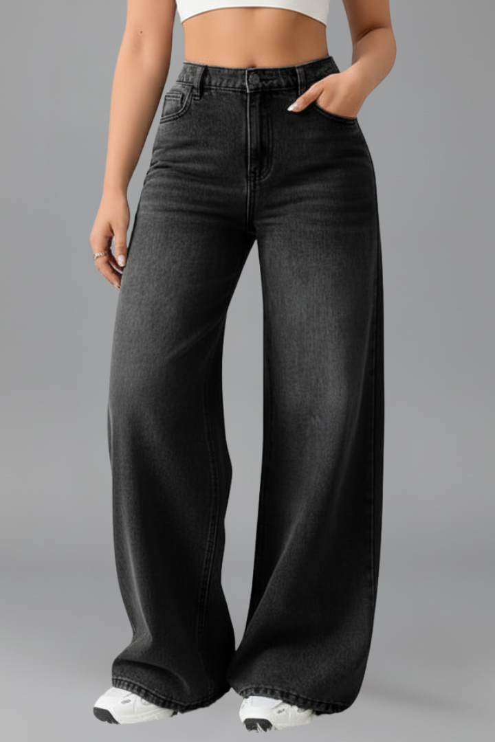 Dame Vidt benskåret Jeans med Front Lukning og Long Kant
