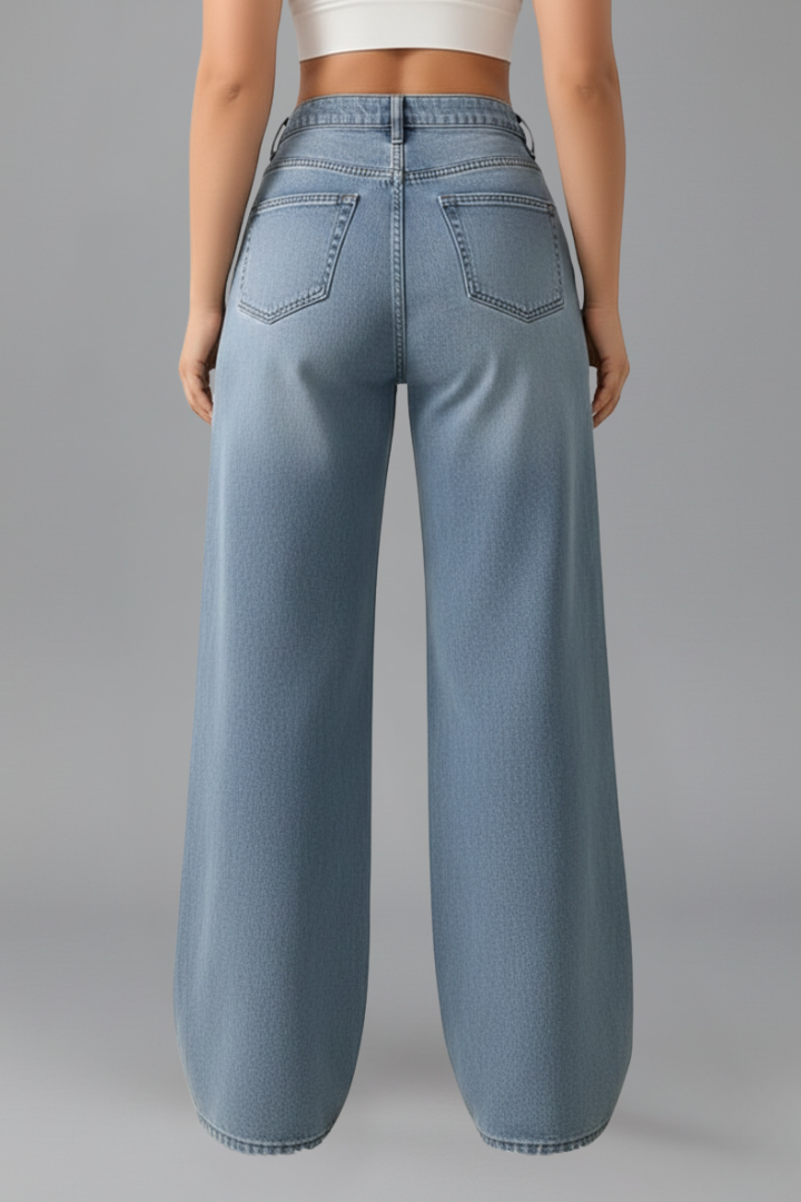 Dame Vidt benskåret Jeans med Front Lukning og Long Kant