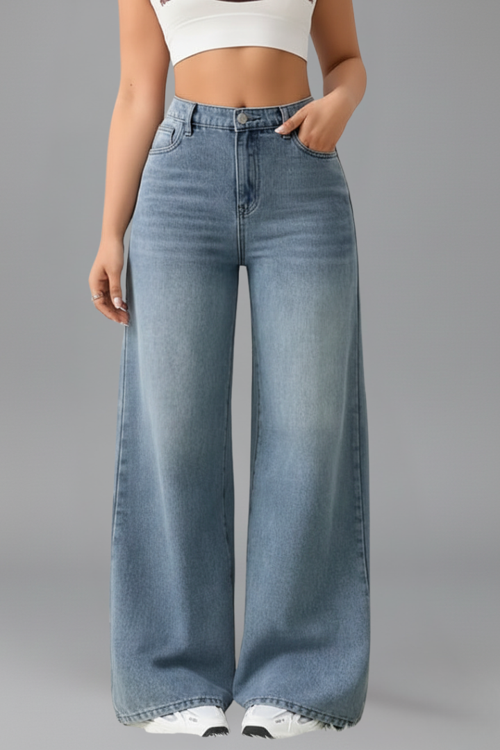Dame Vidt benskåret Jeans med Front Lukning og Long Kant