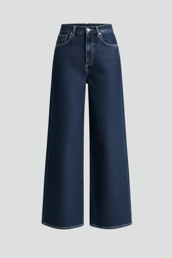 Dame Vidt benskåret Jeans med Højtaljet og Front Lukning