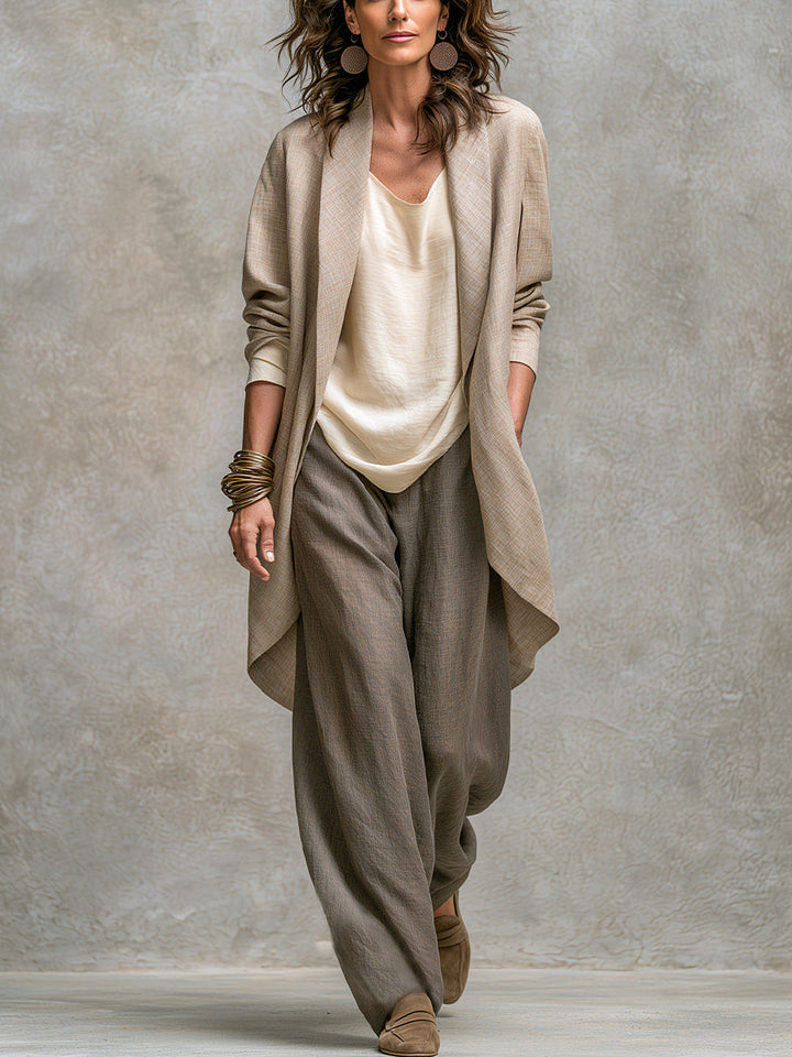 Elena | Women's Layered Three-Piece Wide-Leg Trouser Set