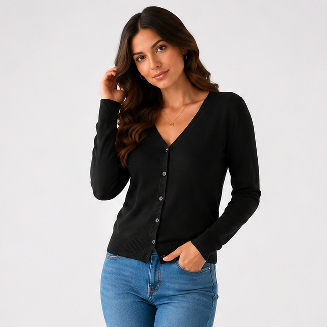 Viveca | Women's V-Neck Ribbed Button Cardigan