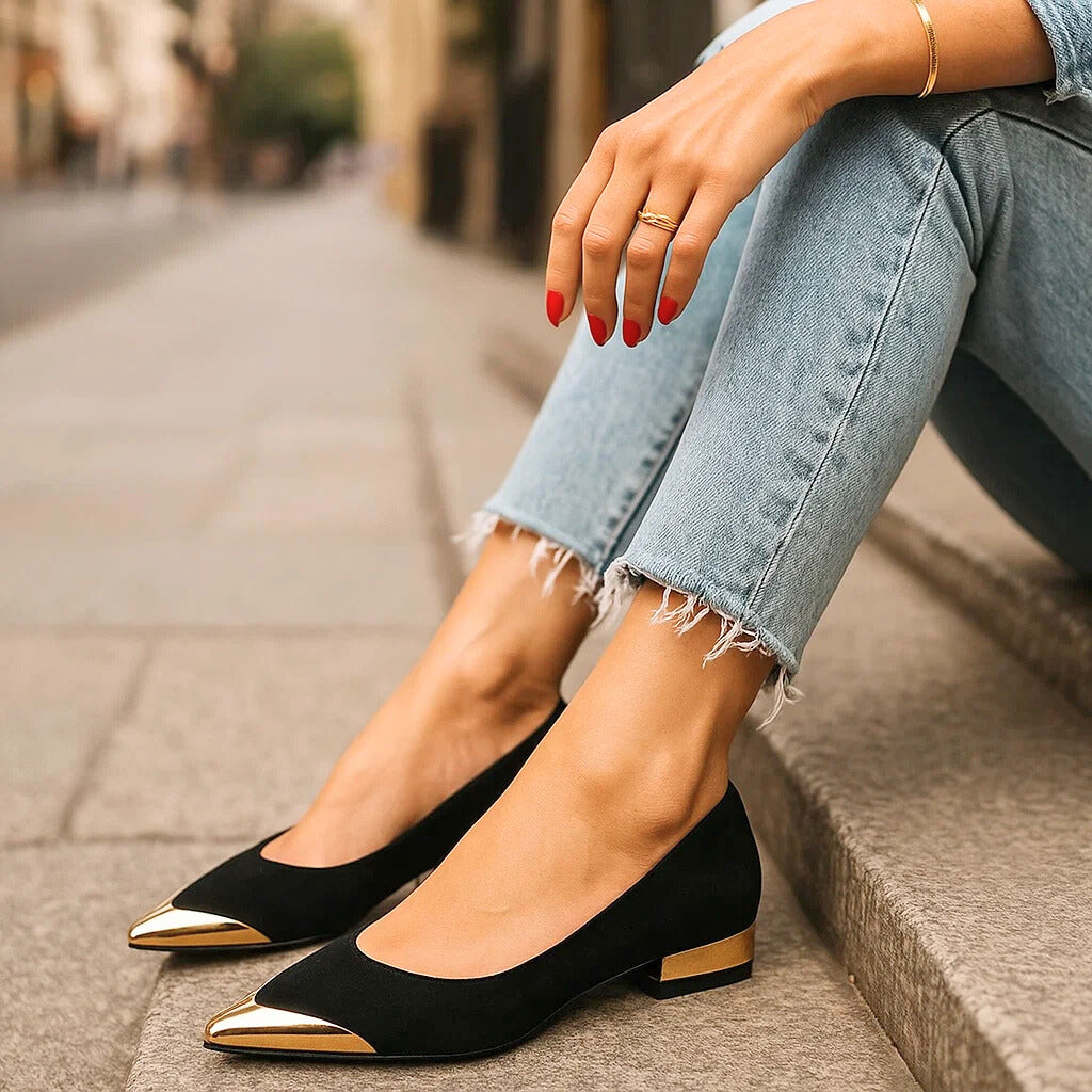 Delfine Pointed-Toe Flats with Metal Toe Cap - image 3