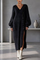 Paula | Women's Knit V-Neck Button-Front Midi Dress