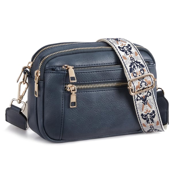 Alethea | Women's Multi-Zip Crossbody Bag with Patterned Strap