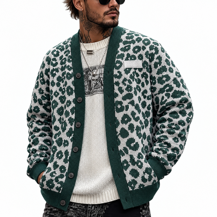Arvid Leopard Print Knit Cardigan with V-Neck - image 1