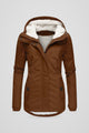 Zinnia | Women's Hooded Button-Front Padded Jacket for Layering in Brown