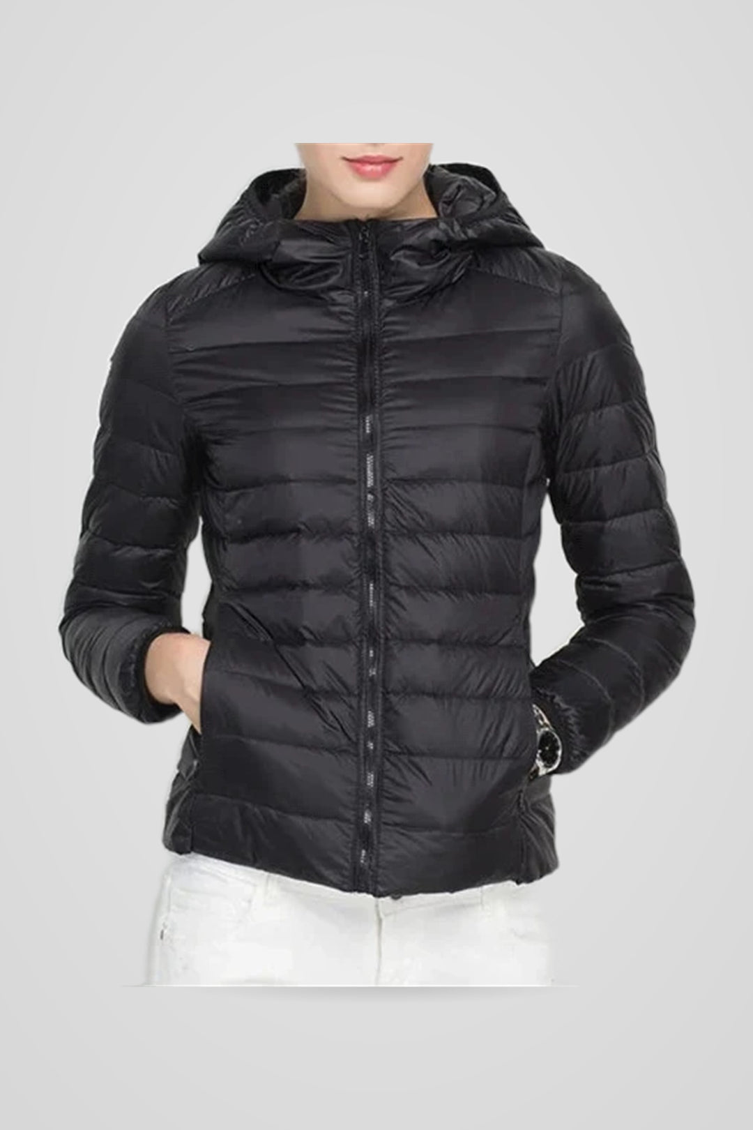 Wilhelmine | Women's Hooded Zip-Front Padded Jacket for Fall and Winter in Black
