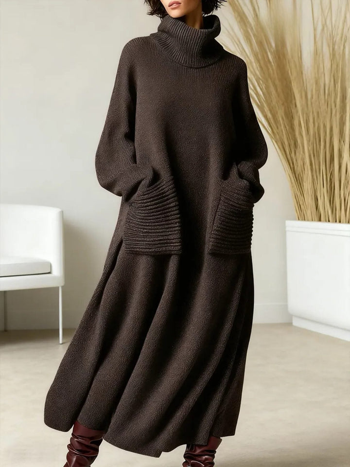 Adrianne | Women's Ribbed Knit Oversized Maxi Dress with Roll Neck