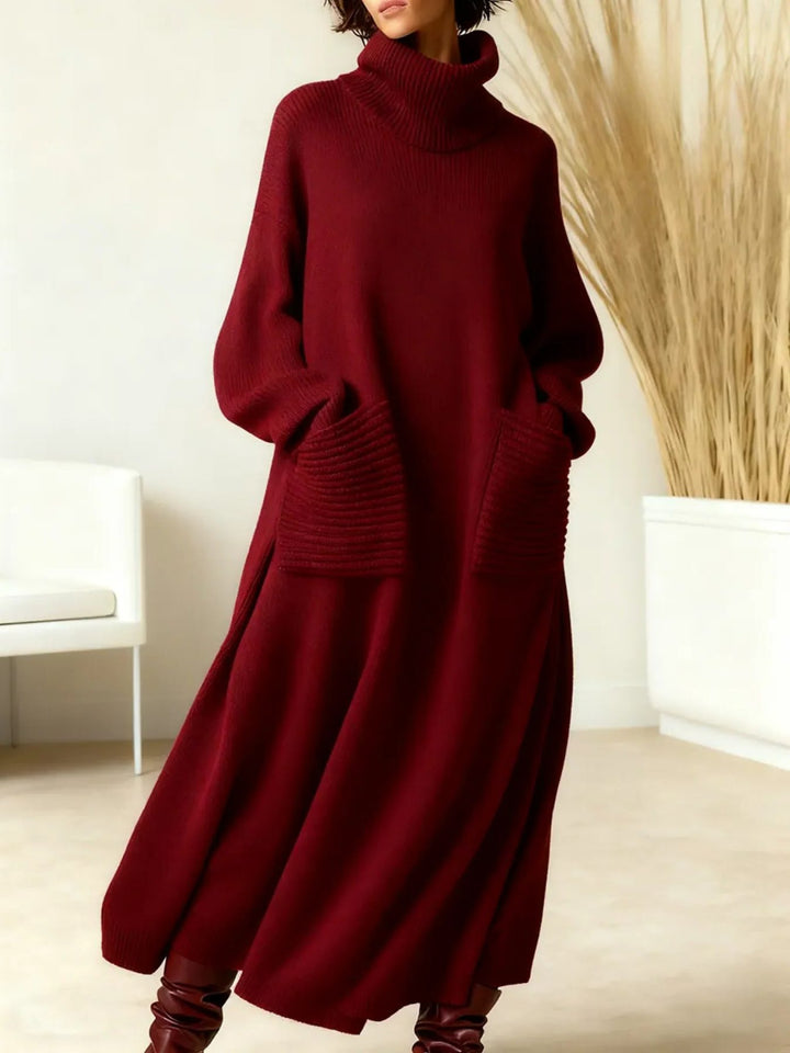 Adrianne | Women's Ribbed Knit Oversized Maxi Dress with Roll Neck