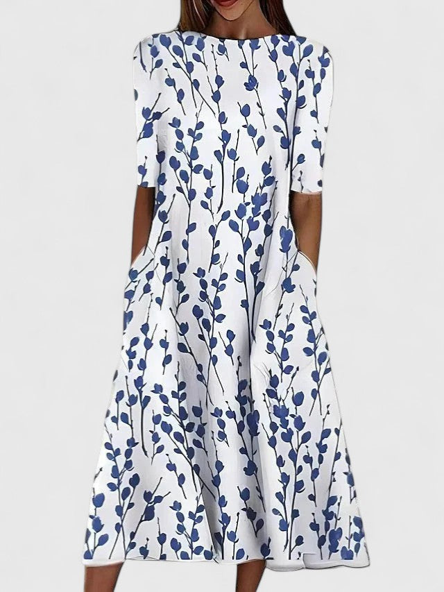 Women's Floral Round-Neck Midi Dress for Summer — view 1