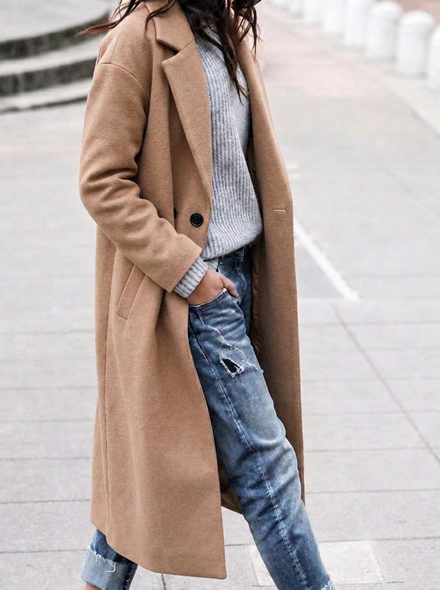 Angelika | Women's Oversized Longline Coat with Lapel Collar