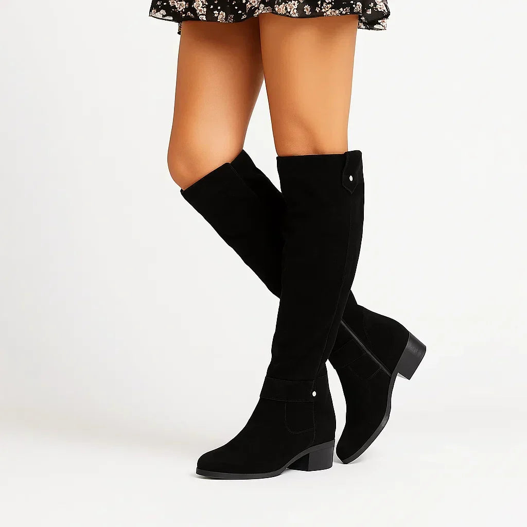 Colette | Knee-High Suede Boots with Block Heel for Women - Lavinem
