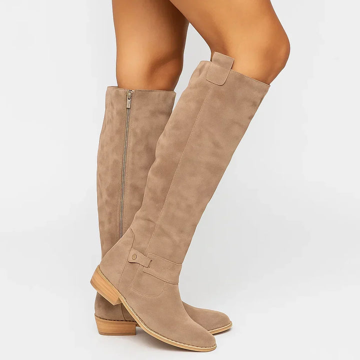 Colette | Knee-High Suede Boots with Block Heel for Women - Lavinem