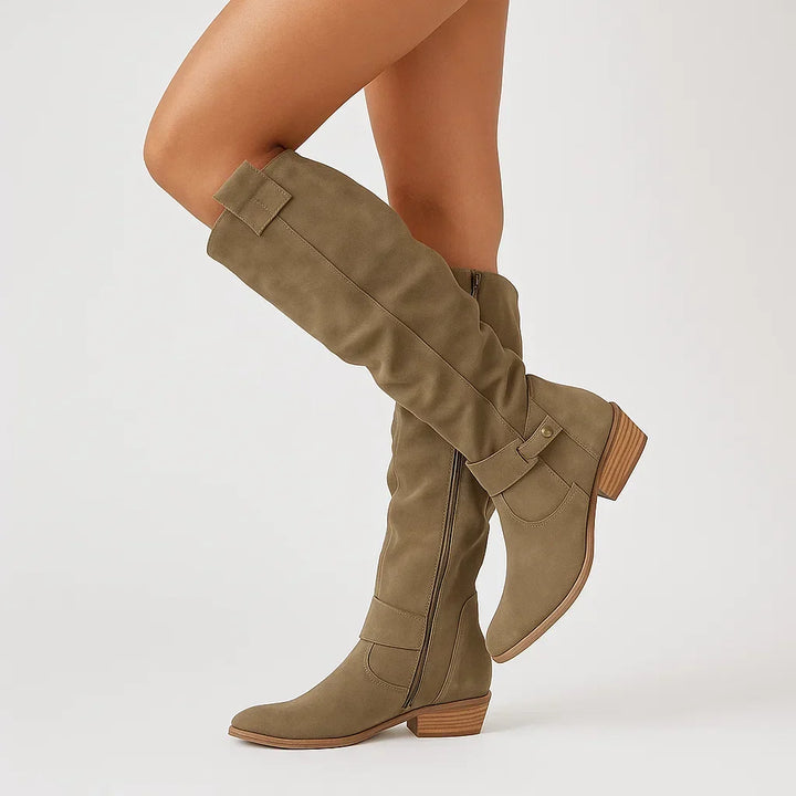 Colette | Knee-High Suede Boots with Block Heel for Women - Lavinem