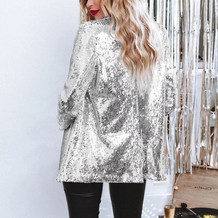 Estrella | Women's Sequin Fitted Blazer with Stand Collar