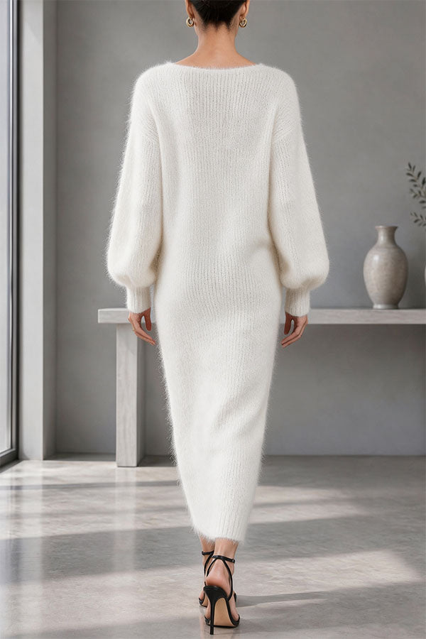 Paula | Women's Knit V-Neck Button-Front Midi Dress