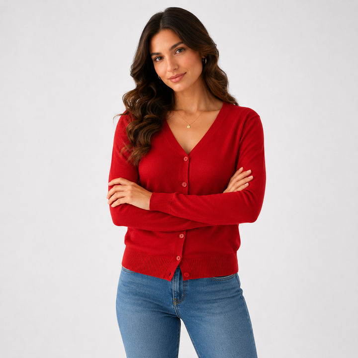 Viveca | Women's V-Neck Ribbed Button Cardigan