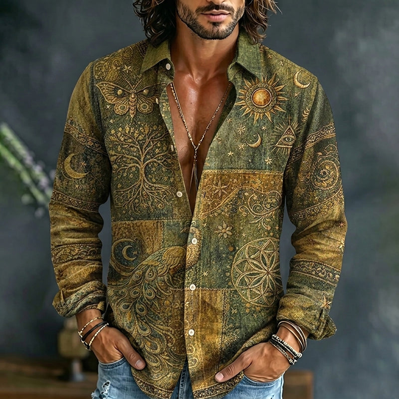 Benedict | Men's Sun and Moon Print Long Sleeve Shirt