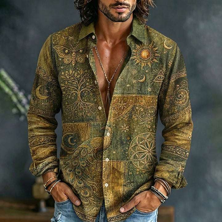 Benedict | Men's Sun and Moon Print Long Sleeve Shirt