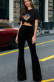 Thalia | Women's Velour High-Waisted Flared Trousers
