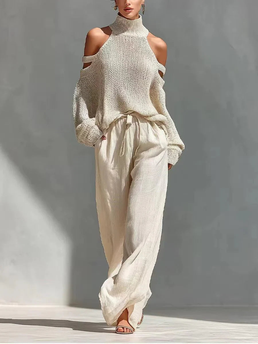 Gertie Cut-Out Shoulder Knit Jumper and Wide Trouser Set - image 1