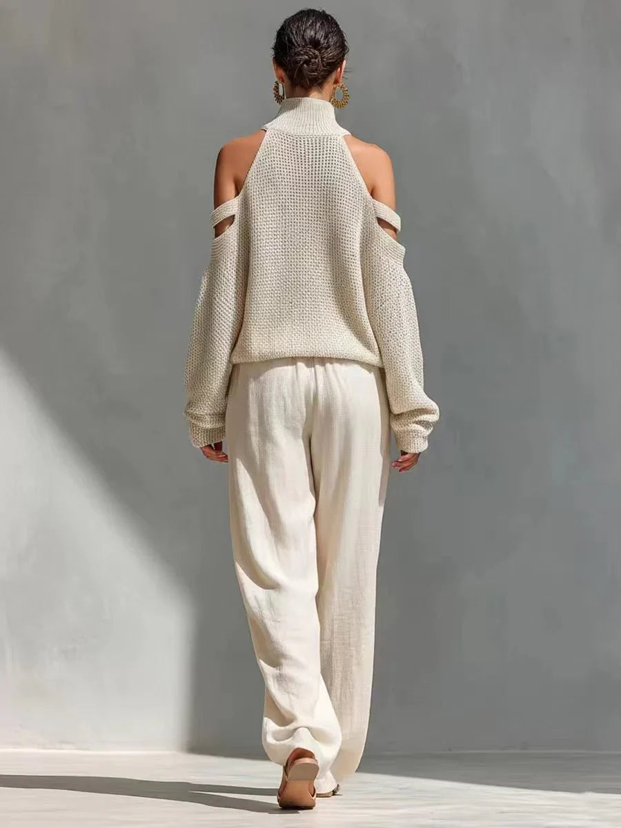 Gertie Cut-Out Shoulder Knit Jumper and Wide Trouser Set - image 4