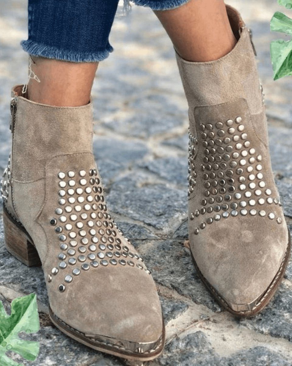 Benedetta | Women's Suede Block Heel Ankle Boots with Studs