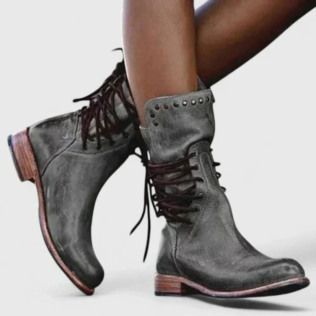 Bernadine | Women's Block Heel Leather Boots with Lace-Up