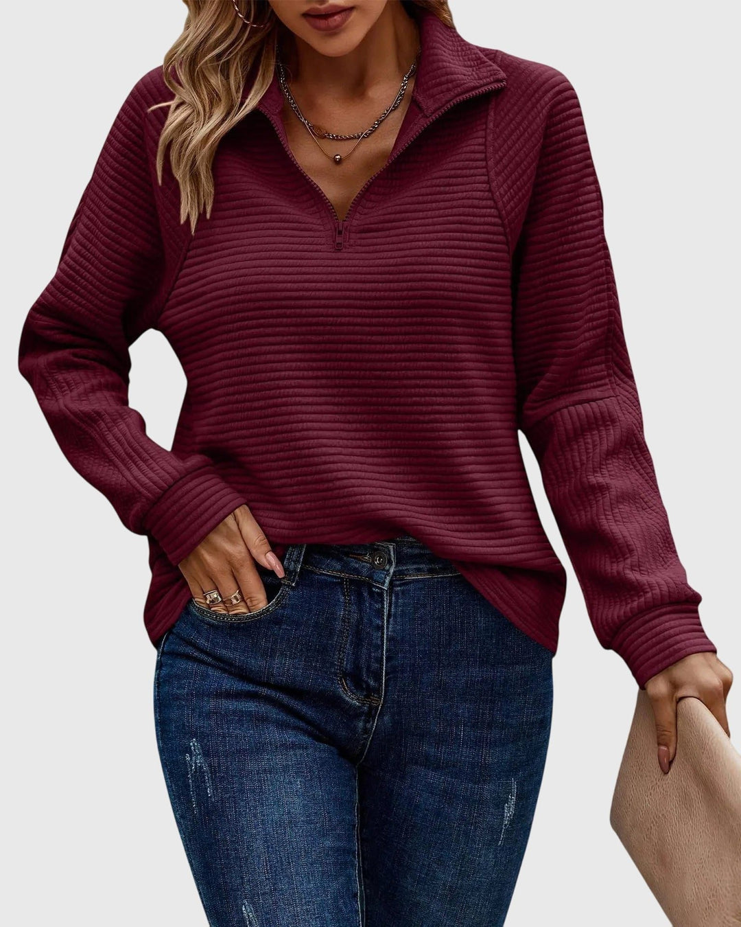 Brunna | Women's Ribbed Knit Half-Zip Sweater