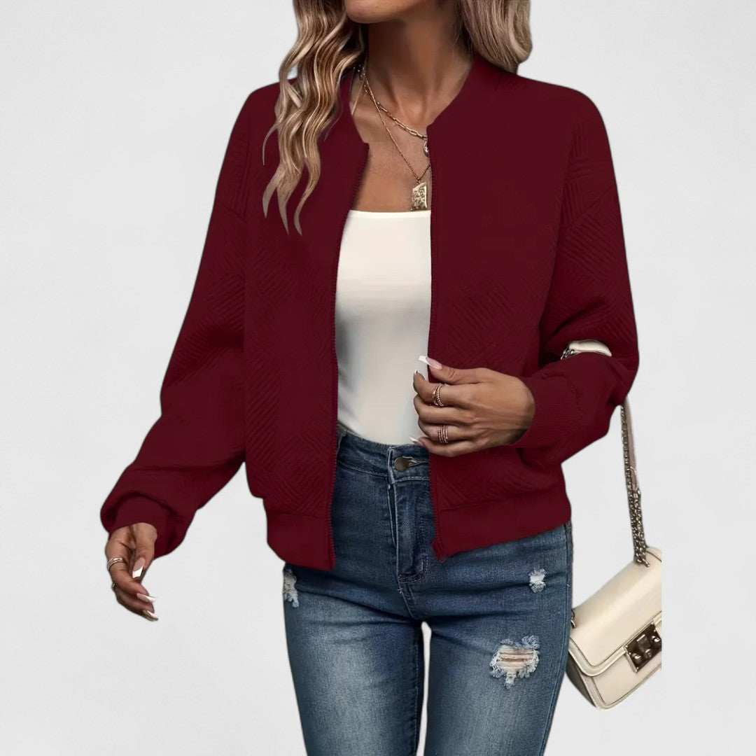 Cassia | Women's Zip-Front Jacket for Everyday Wear in Dark Red