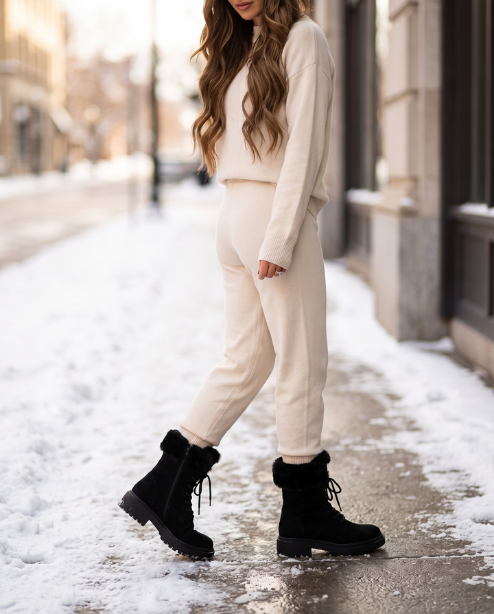 Fleurette | Women's Faux-Fur Collar Snow Boots - worn on the street