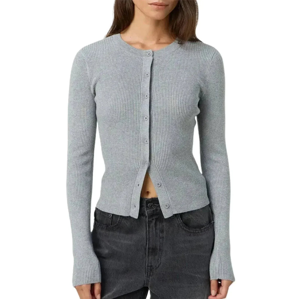 Tiziana | Women's Fitted Ribbed Crew Neck Cardigan