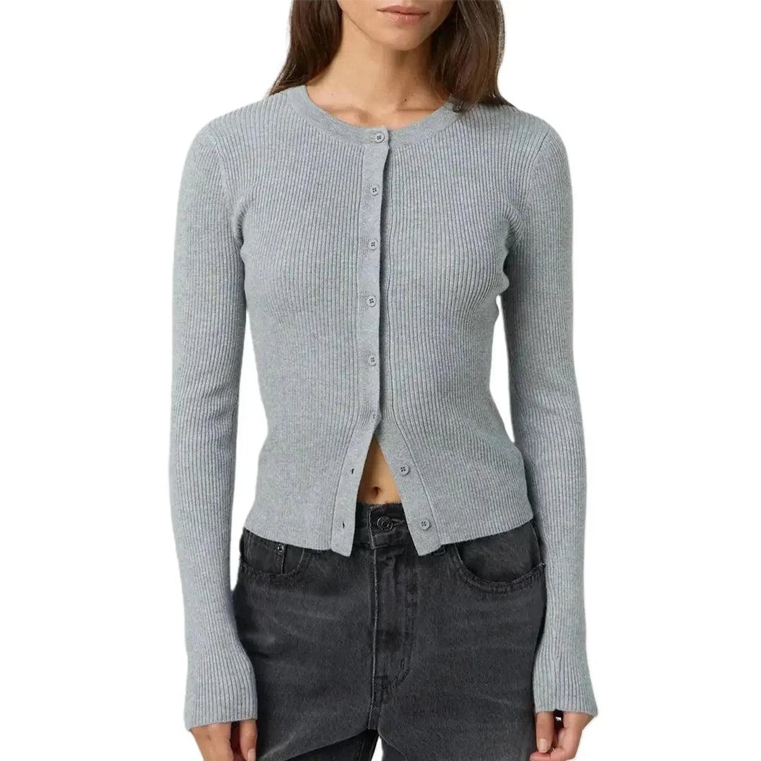 Tiziana | Women's Fitted Ribbed Crew Neck Cardigan