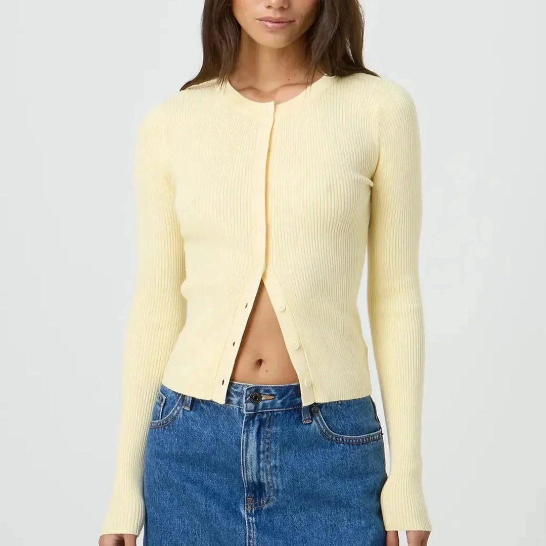 Tiziana | Women's Fitted Ribbed Crew Neck Cardigan