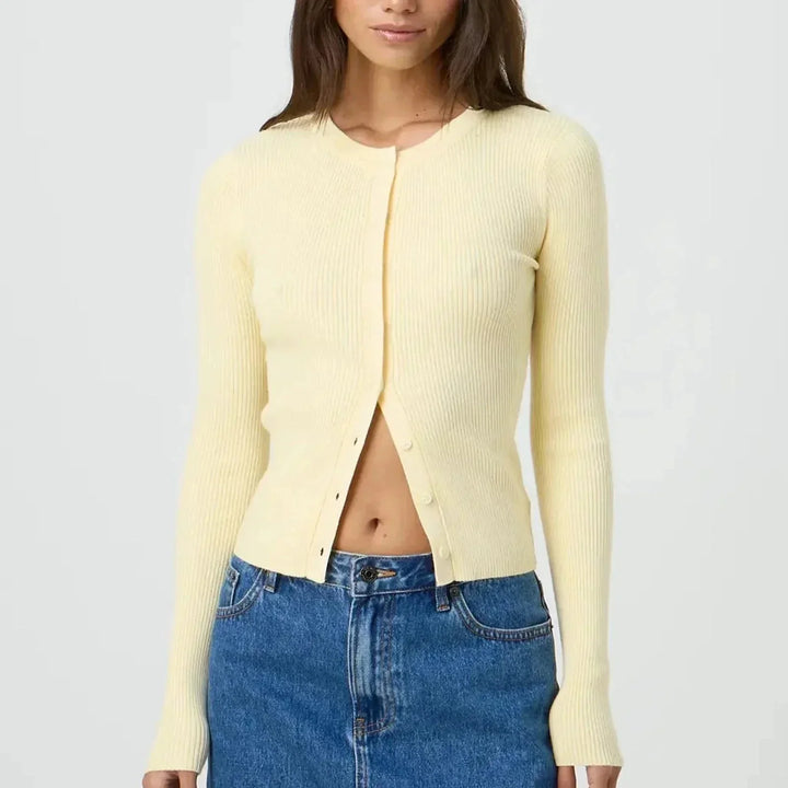 Tiziana | Women's Fitted Ribbed Crew Neck Cardigan
