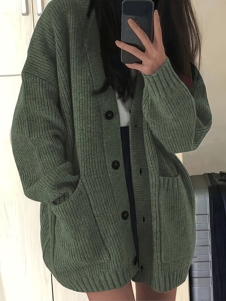 Carla | Women's Chunky Knit Oversized Cardigan with Button-Front