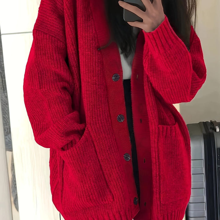 Carla | Women's Chunky Knit Oversized Cardigan with Button-Front