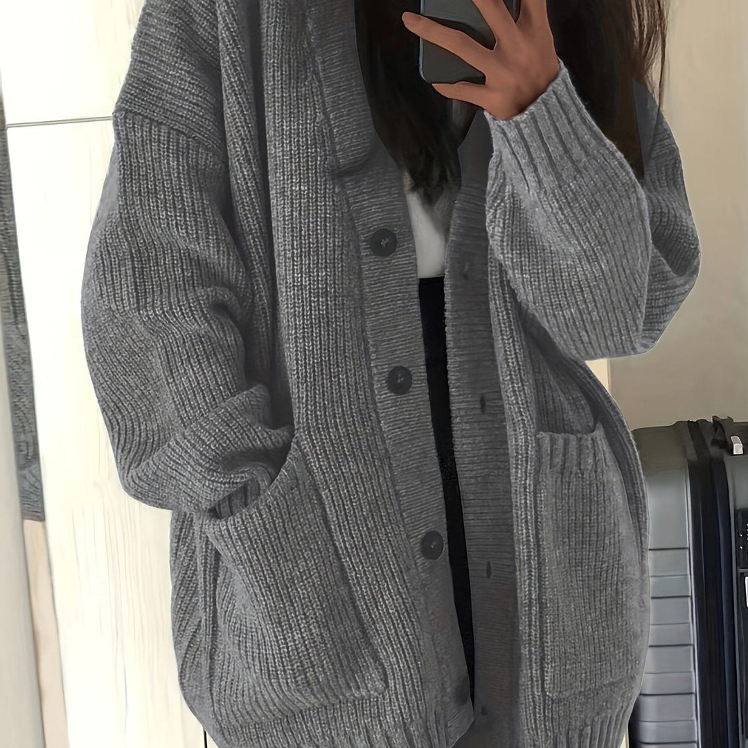 Carla | Women's Chunky Knit Oversized Cardigan with Button-Front