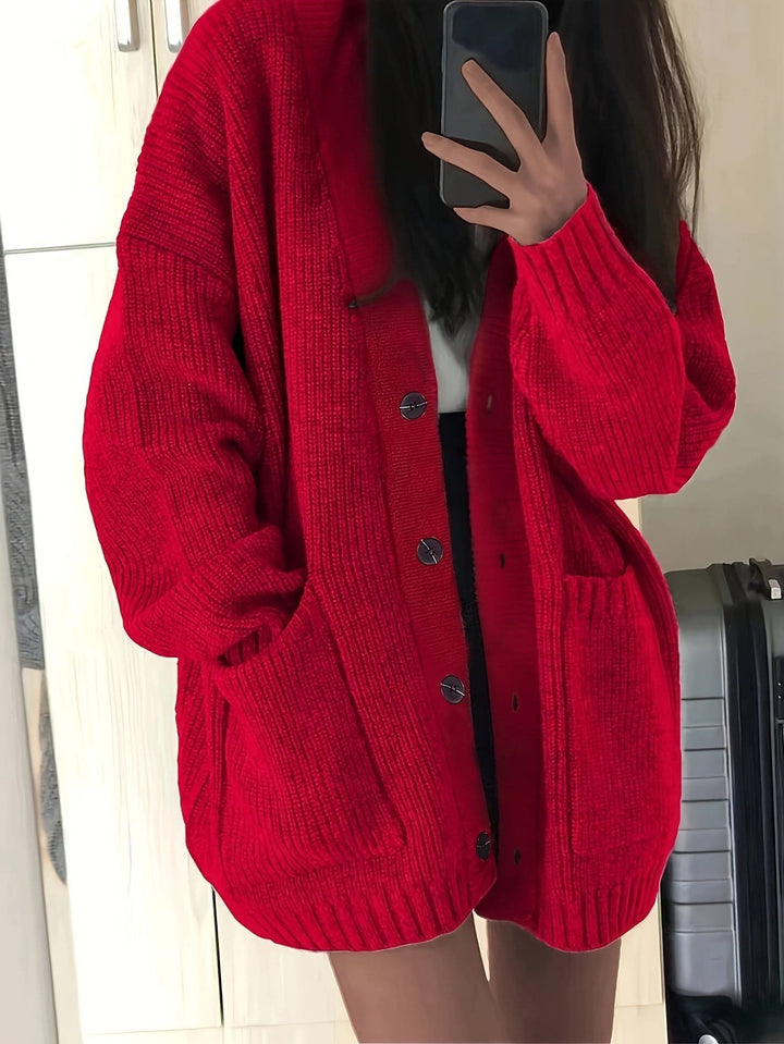 Carla | Women's Chunky Knit Oversized Cardigan with Button-Front