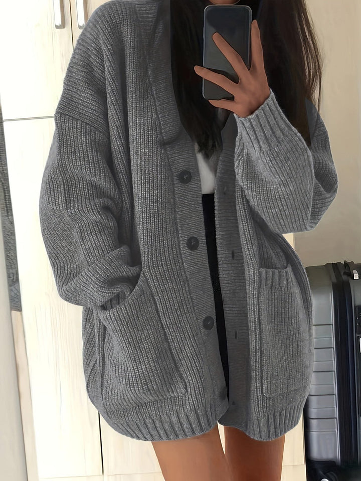 Carla | Women's Chunky Knit Oversized Cardigan with Button-Front