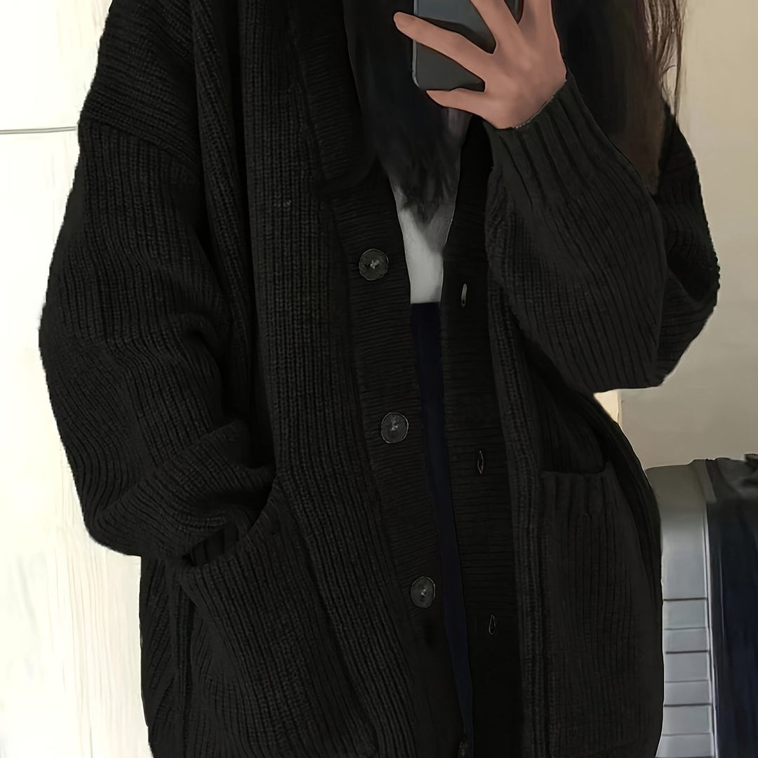 Carla | Women's Chunky Knit Oversized Cardigan with Button-Front